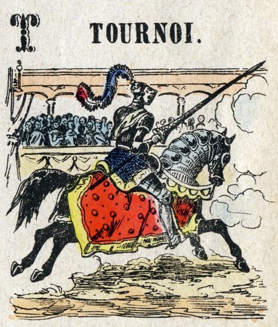 Abecedario. Letra T como Torneo. Pequeño alfabeto enciclopédico, serie popular. Imagen de Epinal, finales del siglo XIX de French School