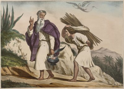 Abraham llevando a Isaac al Monte Moriah, ilustración de un catecismo L
