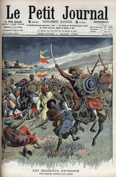 Jefe abisinio en una incursión, Etiopía, marzo de 1908 (cristianos abisinios luchan contra musulmanes somalíes en la frontera Etiopía-Somalia) de 