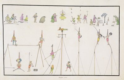 Acróbatas, Malabaristas, Imitadores, Entretenedores del Álbum Gentil, publicado en 1774 de French School