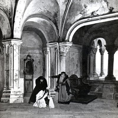 Acto IV, Escena 2 de Pelleas et Melisande de Debussy, ilustración en la revista Theatre, junio de 1902 de French School