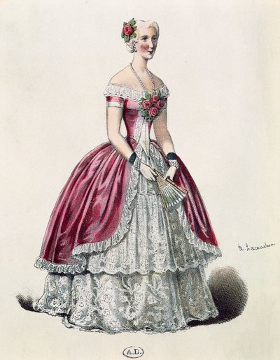 Actriz Eugenie Doche en el papel principal de La dama de las camelias, drama de Alexandre Dumas hijo, Francia de French School