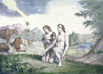 Adán y Eva en el Jardín del Edén, finales del siglo XIX de French School