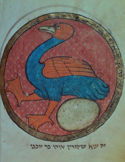 Add 11639 f.517v Un pájaro fantástico con un huevo, de una miscelánea del norte de Francia, c.1280 (vitela) de French School