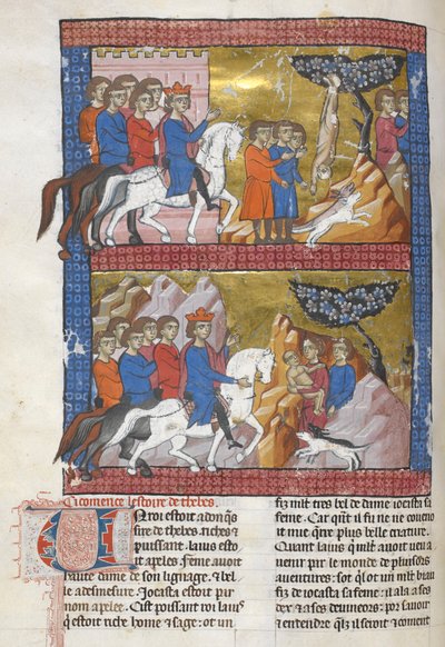 Agregar. 15268, f.75v Edipo, encontrado por Polybus, rey de Corinto, ilustración de 