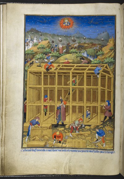 Añadir Ms 18850 f.15v, La construcción del Arca de Noé, del Libro de Horas (Las Horas de Bedford) c.1410-30 (tinta, color y oro sobre vitela) de French School