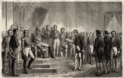 Discurso de los 221 - El estadista liberal Roy-Collard presenta el Discurso de los 221 - Pierre Paul Royer-Collard leyendo al rey francés Carlos X el discurso de los 221 para protestar contra el Gobierno en 1830 de French School