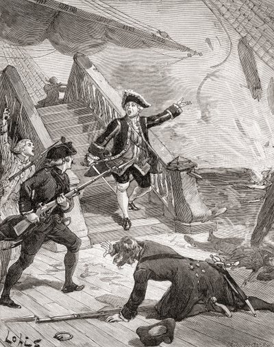 El almirante Suffren en el océano Índico durante su campaña contra los ingleses en el siglo XVIII, de "Histoire de France", publicado hacia 1880 (grabado). de French School