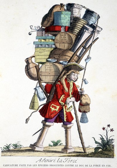 Admirar la fuerza. Caricatura hecha por boticarios contra el Duque de Fuerza en 1721 de French School