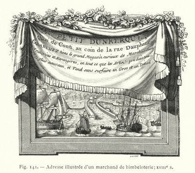 Dirección ilustrada de un comerciante de baratijas; siglo XVIII de French School