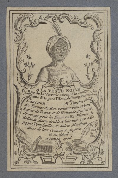 Anuncio para A la Teste Noire, papelería, París, 1756 de French School