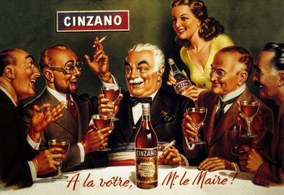 Anuncio de Cinzano Blanc (litografía en color) de French School