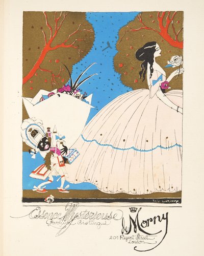 Anuncio de "Essence Mysterieuse de Morny", de una colección de láminas de moda de French School