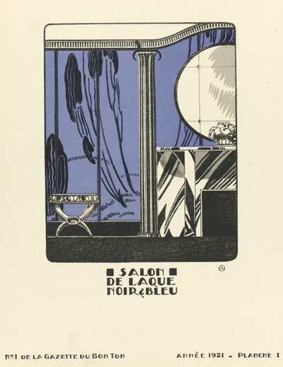 Anuncio del "Salon de Laque Noir  Bleue", pub.1921 (estarcido) de French School