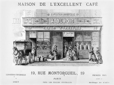 Anuncio de un vendedor de café en la Rue Montorgueil, París, c.1870 de French School