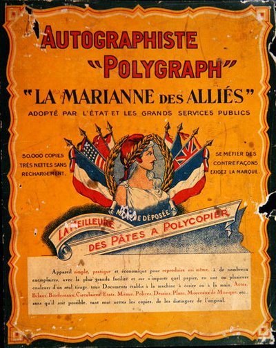 Anuncio de una máquina de copiar en la época de la Primera Guerra Mundial de French School
