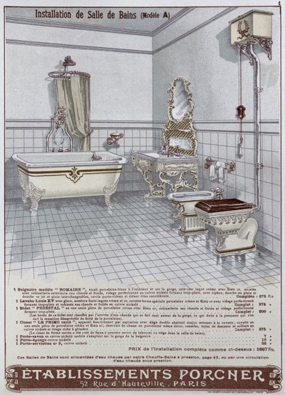 Anuncio de baños fabricados por Etablissements Porcner, 1899 de French School
