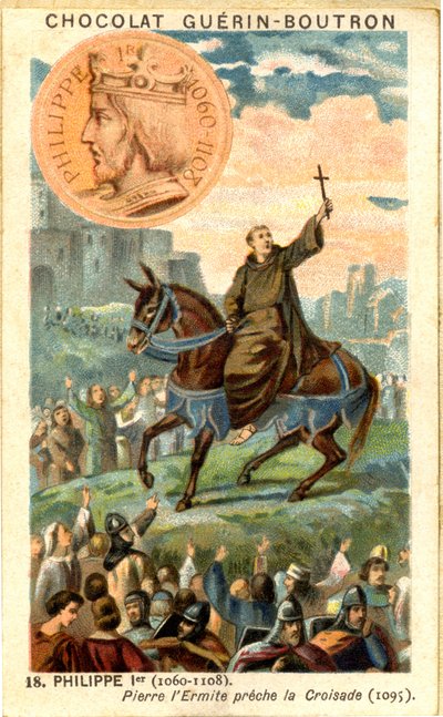 Cromolitografía publicitaria de chocolates Guerin Boutron, Felipe I rey de los francos de 1060 a 1108 Pierre l