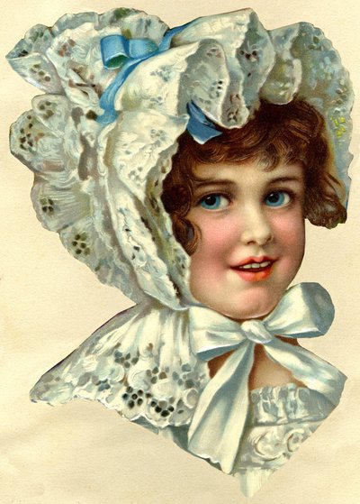 Cromos publicitarios, recortados según los contornos de los dibujos representados que estaban muy de moda a principios del siglo XX y diseñados para ser recortados y pegados en álbumes, Retrato de una niña pequeña, principios del siglo XX de French School