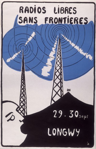Publicidad para estaciones de radio libres sin fronteras en Longwy de French School