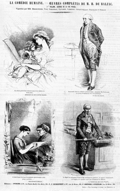 Página de publicidad para las obras de Balzac - en "Charivari", julio de 1842 de French School