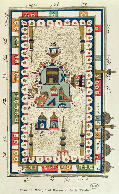 Plano aéreo de la Masjid-el-Haram y la Kaabah, La Meca de French School