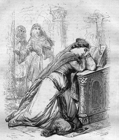 Agnès de Méranie o Meran (1172-1201), reina de Francia, fue enviada al convento por el Rey Felipe Augusto. Grabado en “Historia de los Papas (...) Crímenes de la Reina Rey y Emperadores a través de los siglos” de Maurice Lachatre de French School