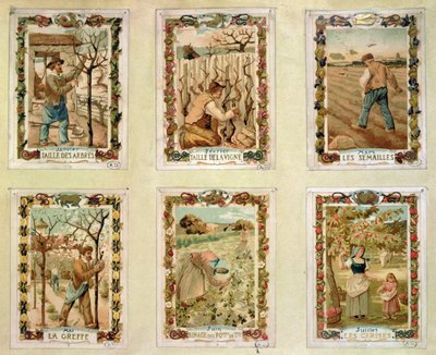 Calendario agrícola que representa las diversas estaciones de la agricultura, finales del siglo XIX de French School