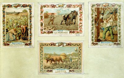 Calendario agrícola que representa las diversas estaciones de la agricultura, finales del siglo XIX de French School