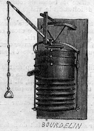 Máquina agrícola: un fuelle de forja presentado en el concurso agrícola de París en 1860. Grabado en Le Monde Illustré n°172 del 28 de julio de 1860. de French School