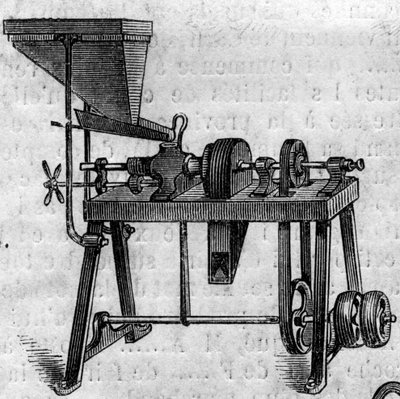 Máquina agrícola: un pequeño molino en la Exposición Agrícola de 1860 en París. Grabado en “Le Monde Illustré” n°168 del 30 de junio de 1860 de French School