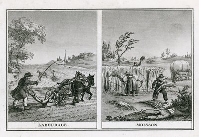 Escenas agrícolas de arado y cosecha de French School