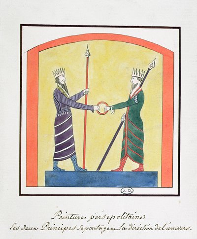Ahura Mazda y Angra Mainyu disputan el mundo, copia de un friso de Persépolis de French School