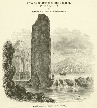 Aguja basáltica en la isla de Sainte-Helene (grabado) de French School