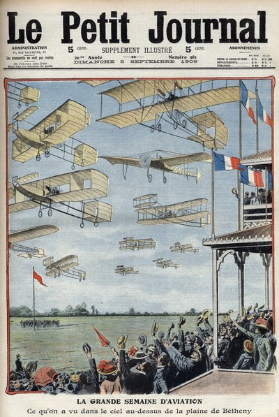 Exhibición aérea en Betheny, Francia, ilustración del periódico francés 