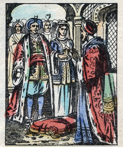 La boda de Aladino con la hija del Sultán. Grabado del cuento de Las mil y una noches “Aladino y la lámpara maravillosa”. Imágenes de Epinal, finales del siglo XIX. Colección privada. de French School
