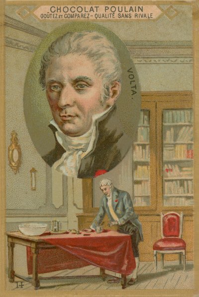 Alessandro Volta, tarjeta comercial de Chocolat Poulain de French School
