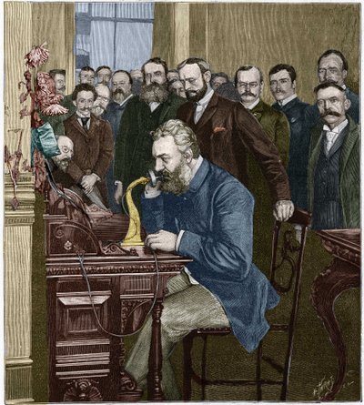 Alexander Graham Bell (1847-1922) inauguró la línea de larga distancia Nueva York-Chicago, 18 de octubre de French School