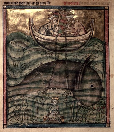 Alejandro Magno bajado al fondo del mar en una "jaula" de cristal, de "L