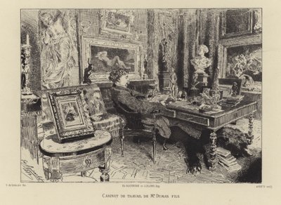 Alexandre Dumas el Joven en su estudio de French School