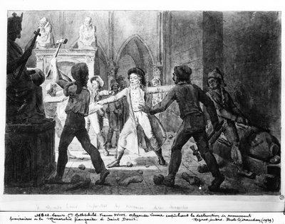 Alexandre Lenoir (1761-1839) oponiéndose a la destrucción de las tumbas reales de la monarquía francesa en la Iglesia de Saint-Denis, 1793 de French School