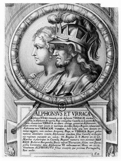 Alfonso I, el Batallador, y Urraca (grabado) de French School