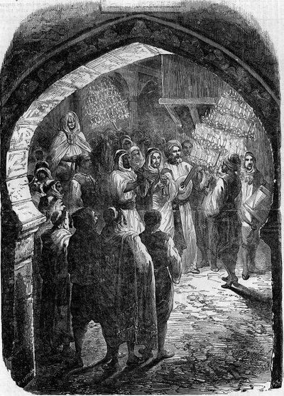 Costumbre argelina - boda: paseo con antorchas en la noche de bodas en las calles de Tlemcen en Argelia de French School