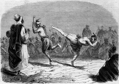 Costumbre argelina: danza árabe. Dibujo de Mr. Rigo, basado en un boceto de Mr. Ameler, jefe de batallón. Grabado en "Le Monde Illustré" n°86 del 11 de diciembre de 1858. de French School