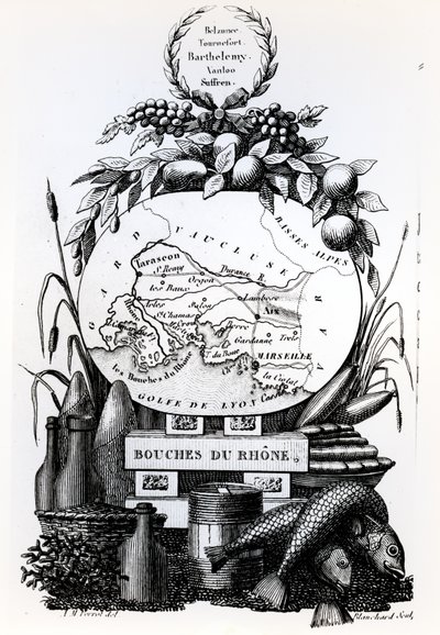 Mapa alegórico del departamento de Bouches-du-Rhône, c.1830 de French School