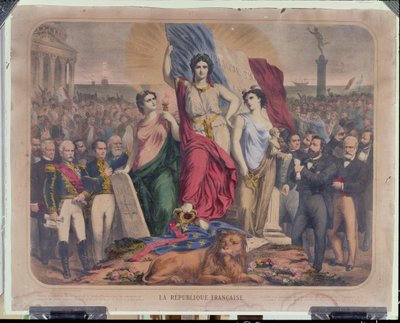 Alegoría de la República Francesa que representa a Adolphe Thiers (1797-1877), Léon Gambetta (1838-1882) y Victor Hugo (1802-1885) de French School