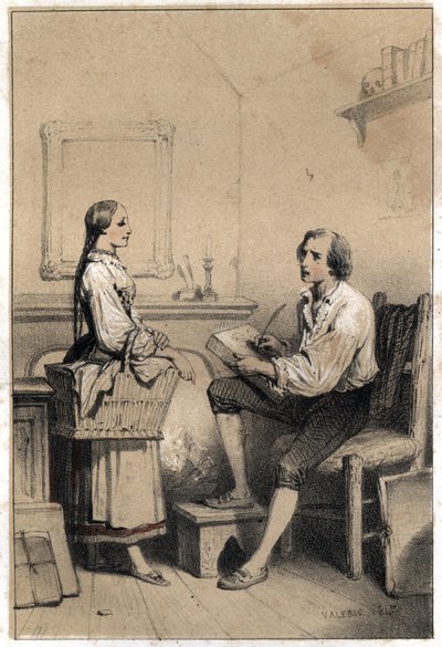 Alois Senefelder (o Aloysius o Aloys) o Johann Nepomuk Franz Aloys (1771-1834), poeta y grabador checo, se queda sin una hoja de papel en un momento de ira y desesperación que lo llevó a arrojar todo al fuego, escribió la nota de la lavandería de French School