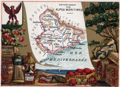 Especialidad local: aceite, aceite de oliva, miel, azufaifo, esencias de rosa, naranjas, higos, vino (rosado) y jabón. Serie sobre los Departamentos Franceses. de French School