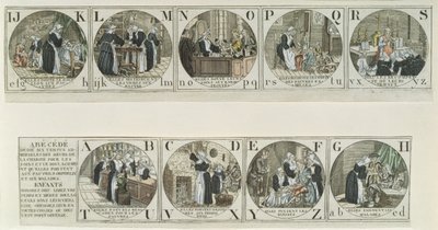 Abecedario ilustrado representando el trabajo de las Hermanas de la Caridad, principios del siglo XIX de French School