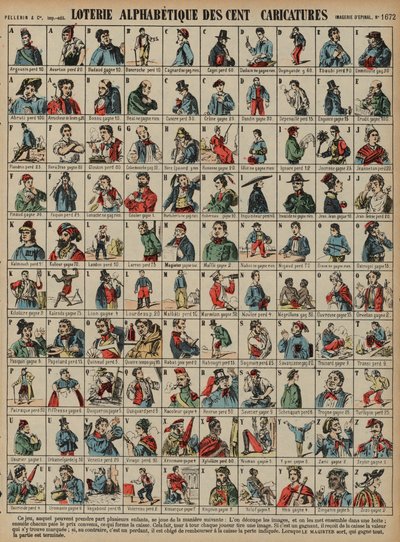Lotería alfabética de cien caricaturas de French School